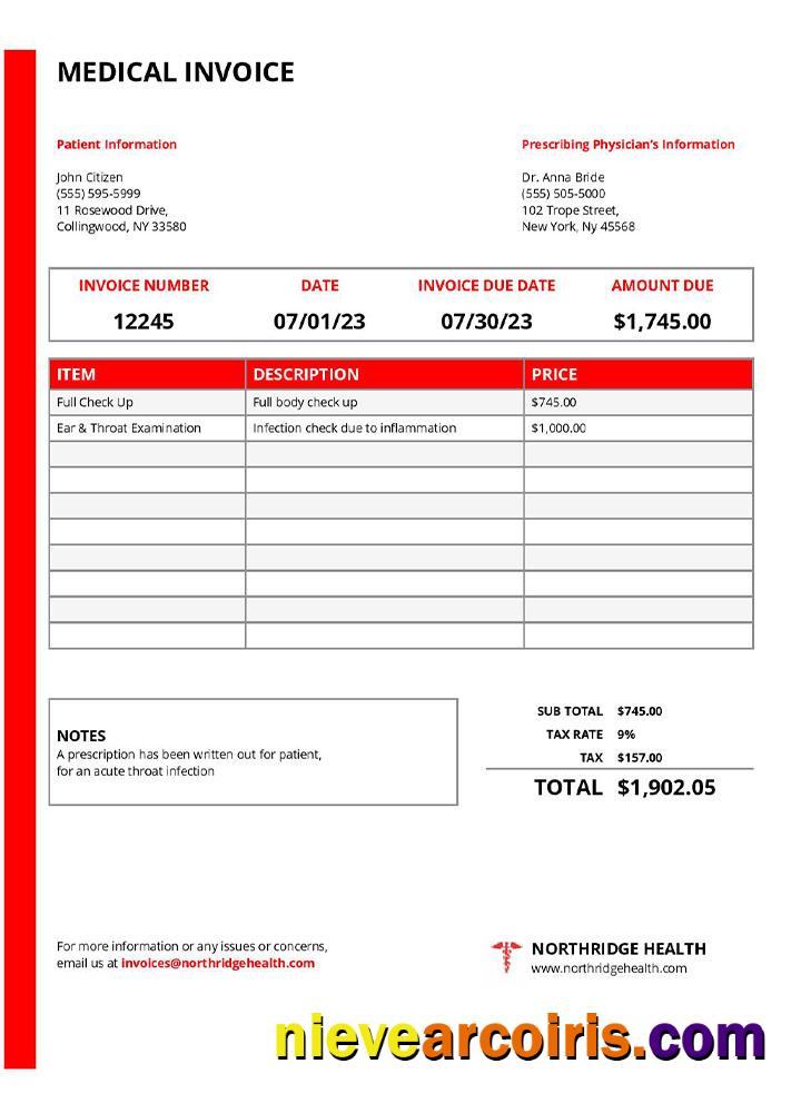USA New York Northridge Health Center medical invoice